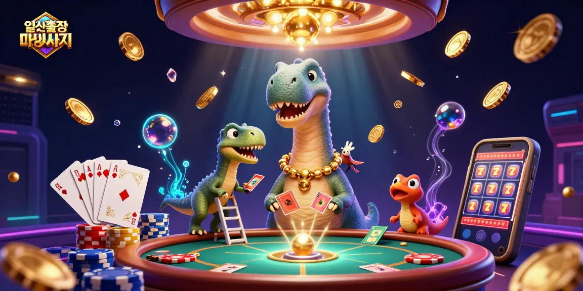 Experience thrilling 일산출장마사지 with a unique scene of cartoon dinosaurs in a vibrant casino atmosphere