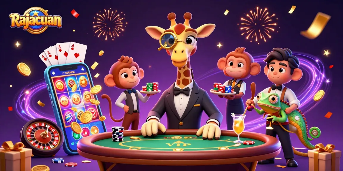 Mencapai kemenangan dengan Rajacuan sambil bermain di meja poker dengan hiasan kerai confetti emas dan merah.